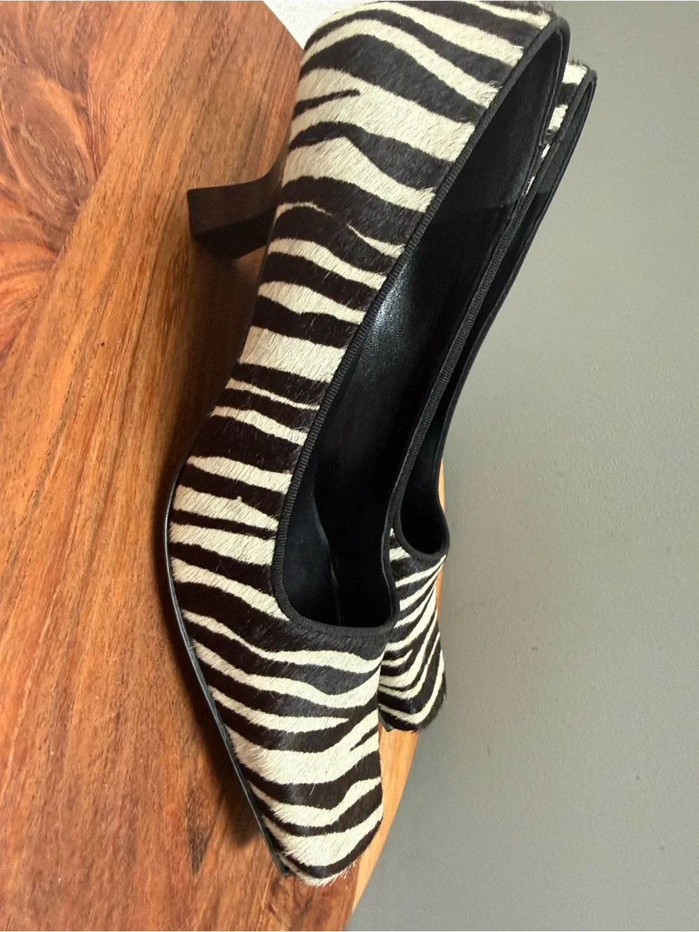 Enzo Angiolini Zebra Print Pumps in Black and Cream